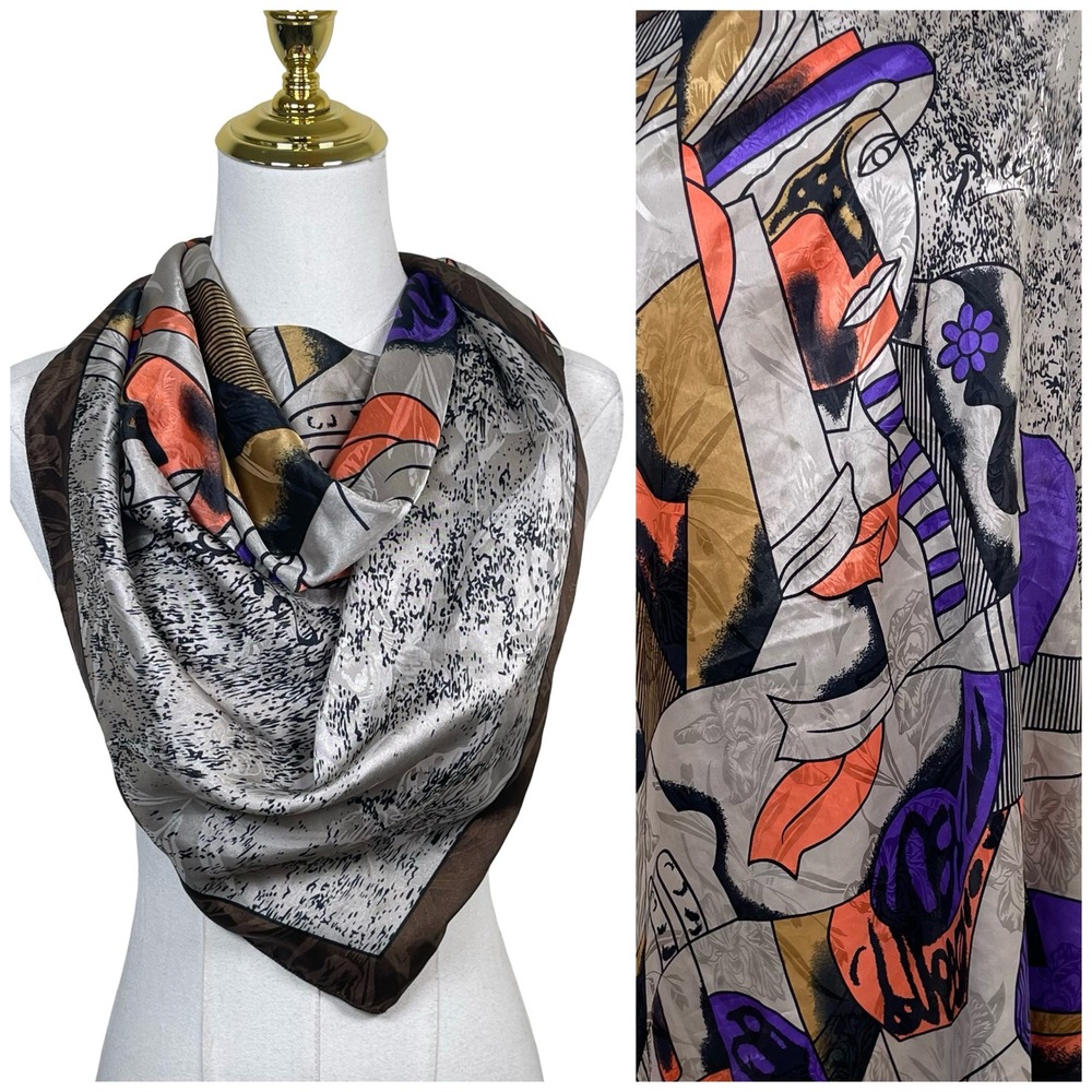Vintage‎ Picasso Abstract Face Scarf Women Multicolor Cubist Art Print Jacquard